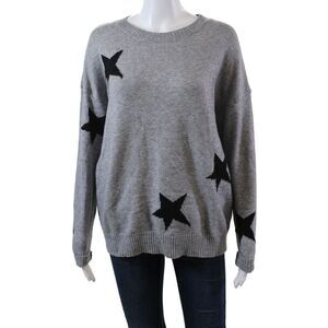 six/fifty Womens Star Print Crew Neck Long Sleeve Pullover Sweater Top Gray Sz S